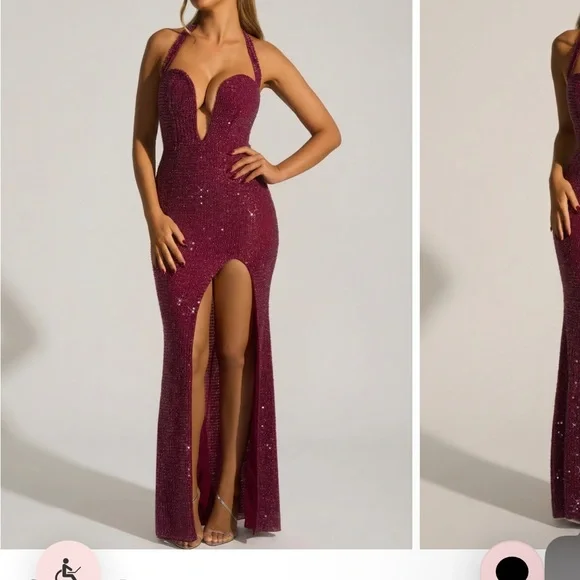 OhPolly Embellished Halterneck Gown in Plum - Picture 3 of 4